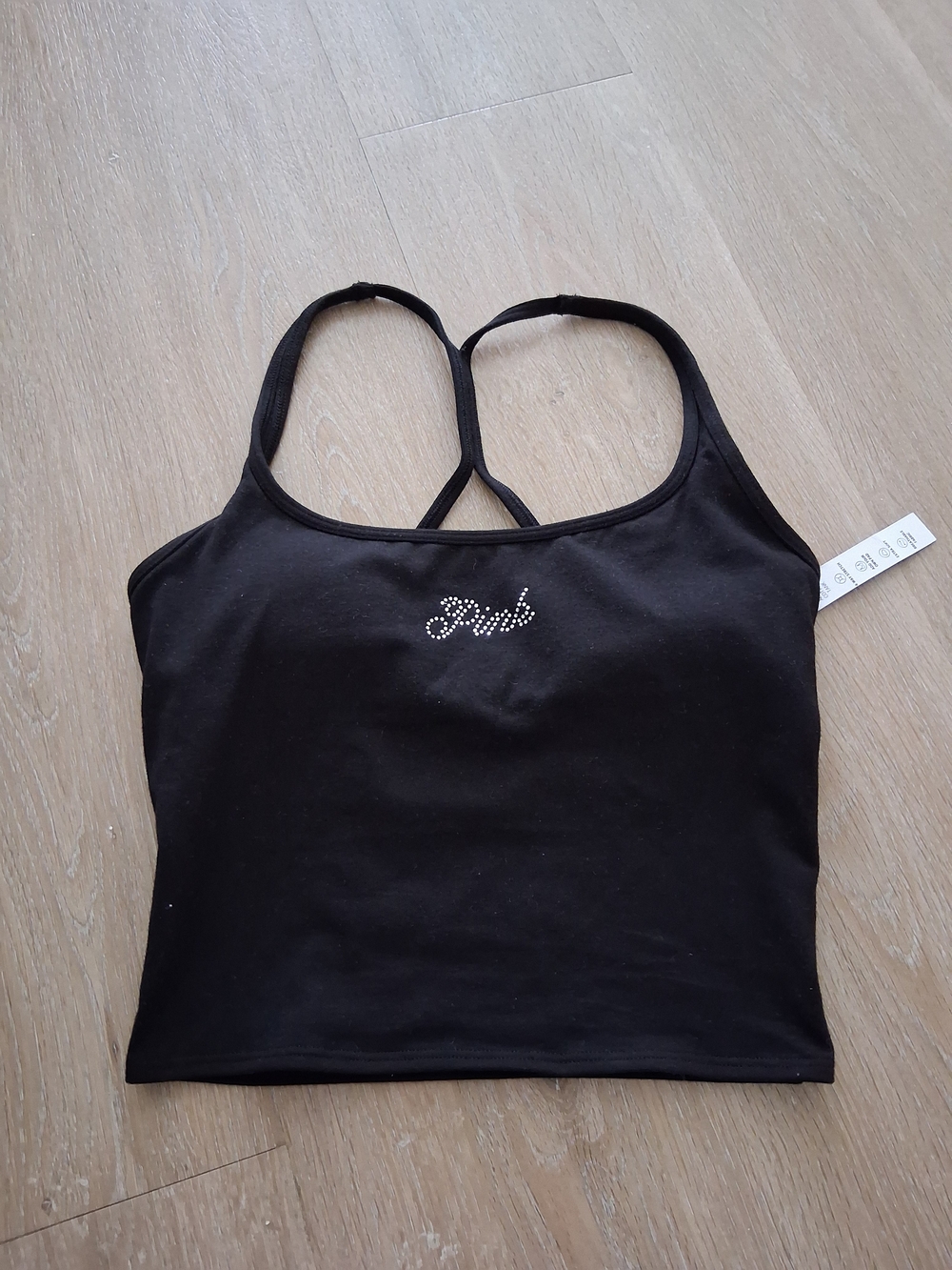 PINK Victoria's Secret Black Rhinestone Logo Cropped Tank - Picture 7 of 7